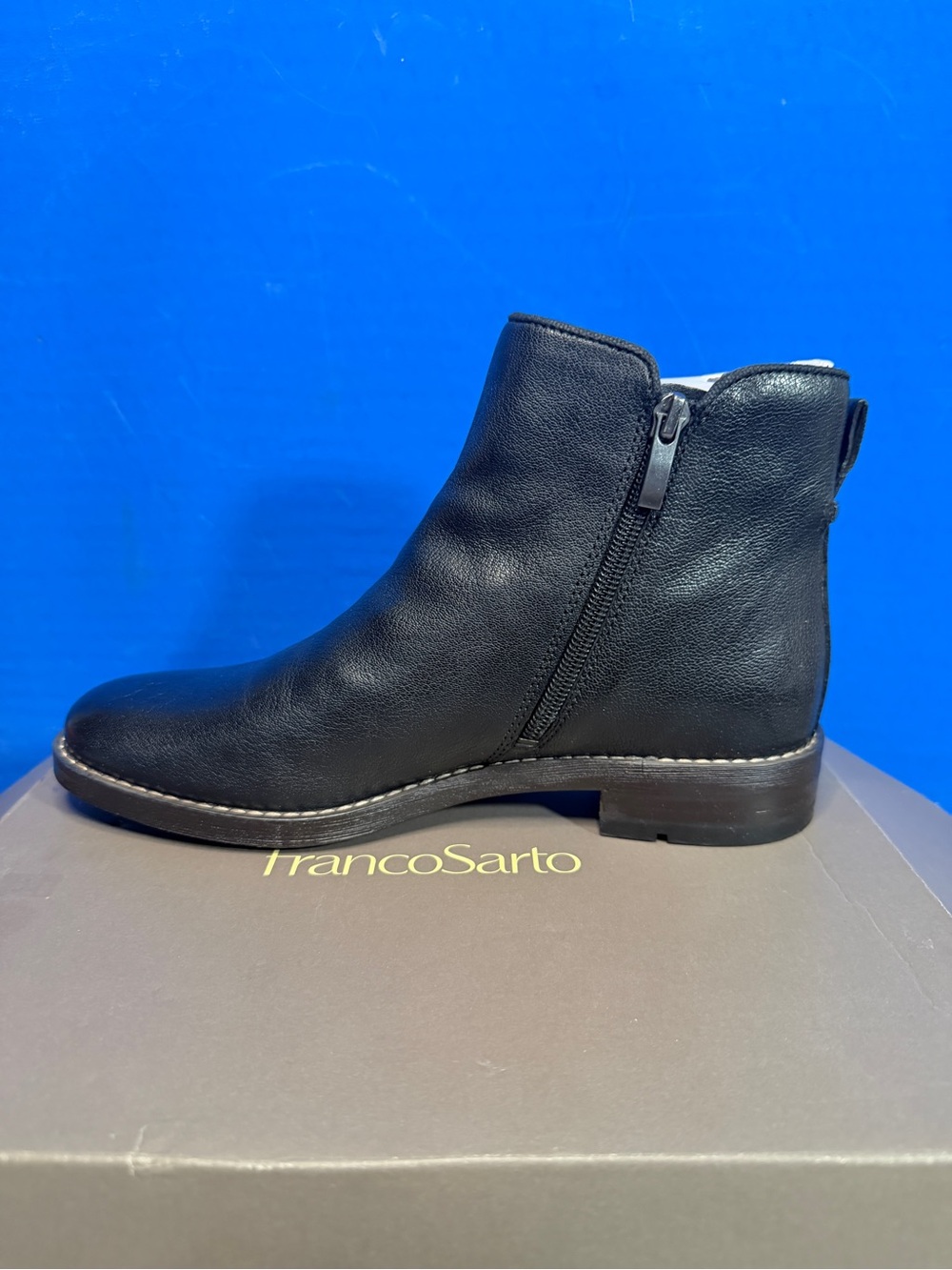 Franco Sarto Black Leather Zip Ankle Boot - Picture 3 of 5